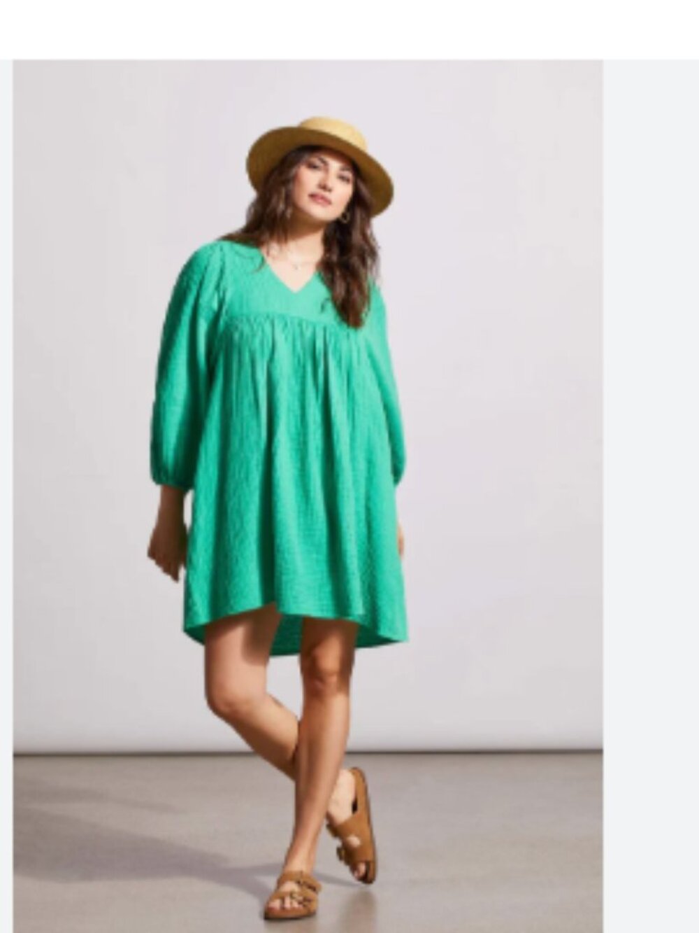 Tribal Jeans Green cotton gauze puff sleeve dress - oversized L